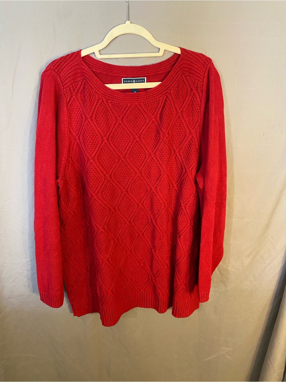 Karen Scott Red Cable Knit Scoop Neck Sweater